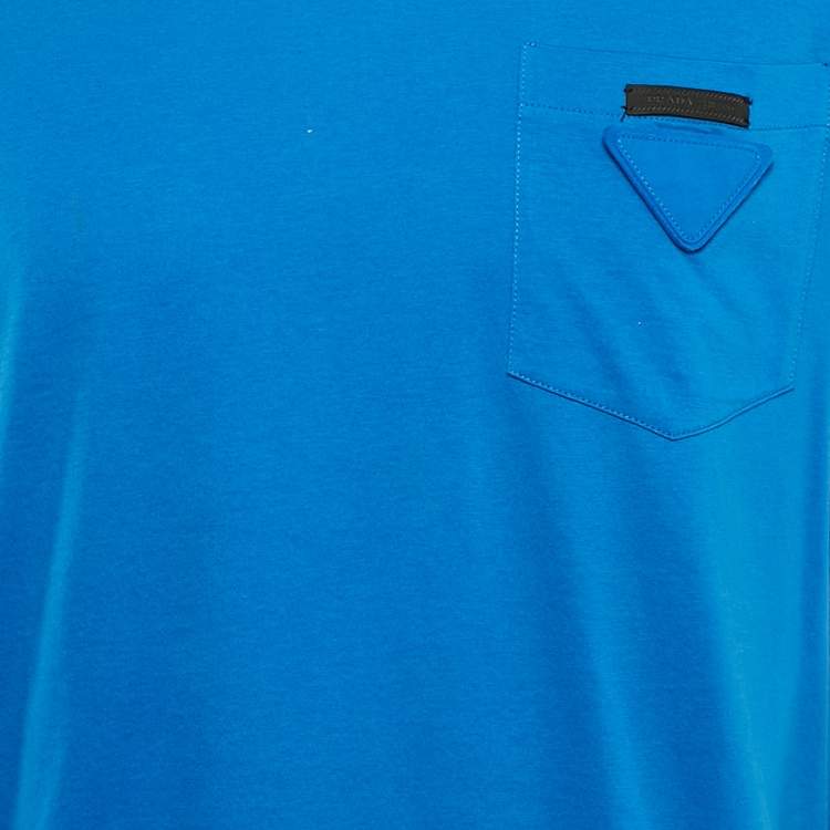Pre Owned Prada Blue Triangle Applique Jersey Crew Neck T-Shirt XL