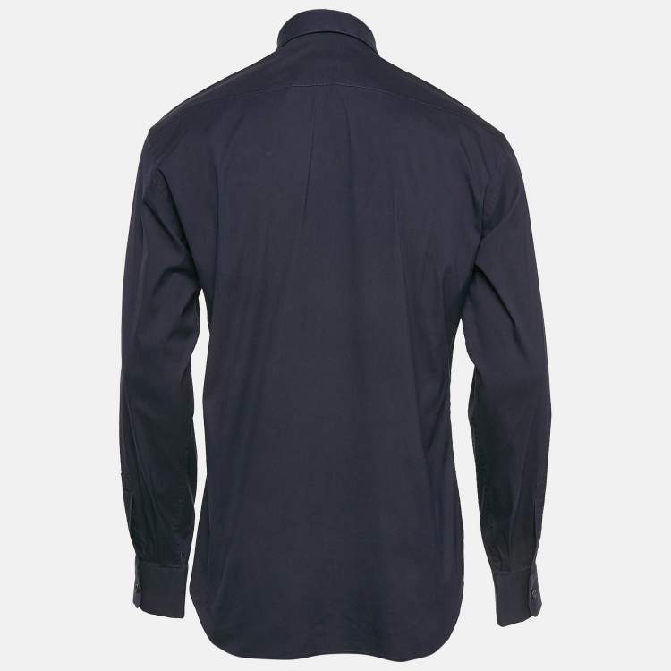 Pre Owned Prada Navy Blue Stretch Cotton Button Front Shirt M