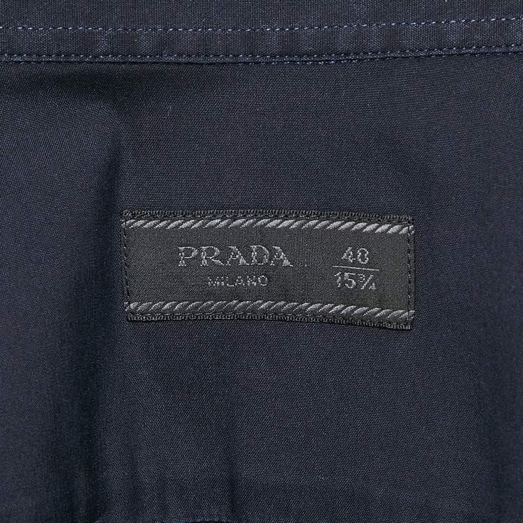 Pre Owned Prada Navy Blue Stretch Cotton Button Front Shirt M