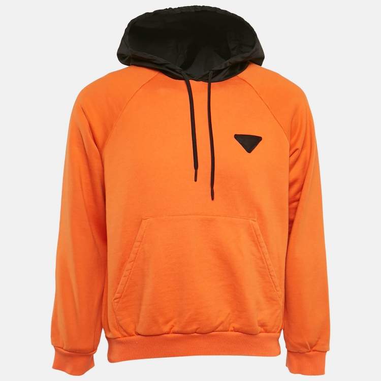 Pre Owned Prada Orange/Black Cotton Knit Hooded Sweatshirt M