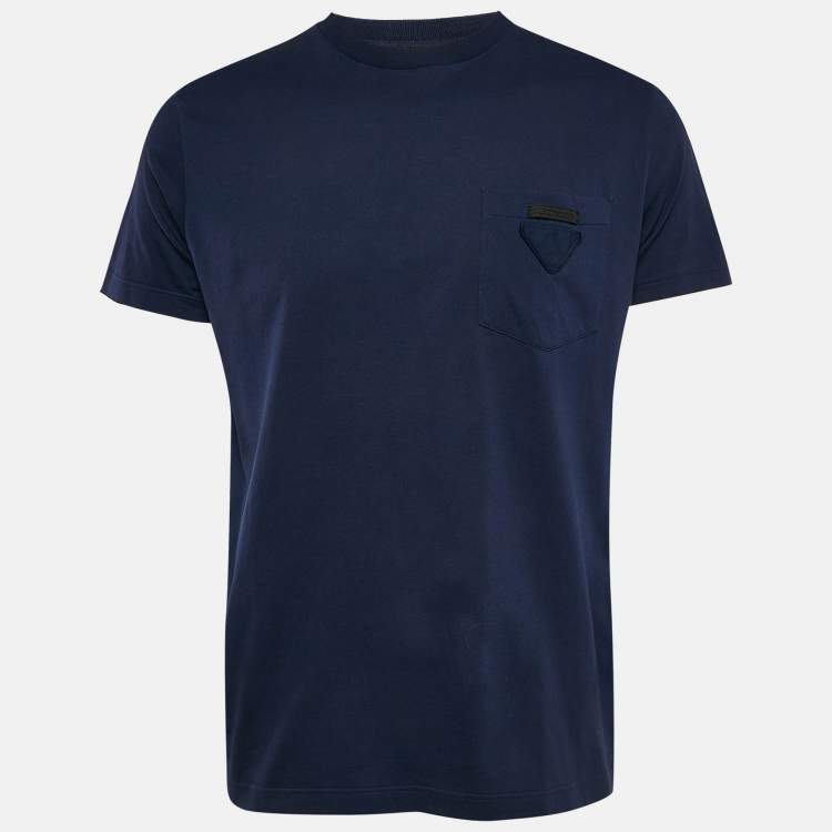 Pre Owned Prada Navy Blue Jersey Crew Neck T-Shirt XL