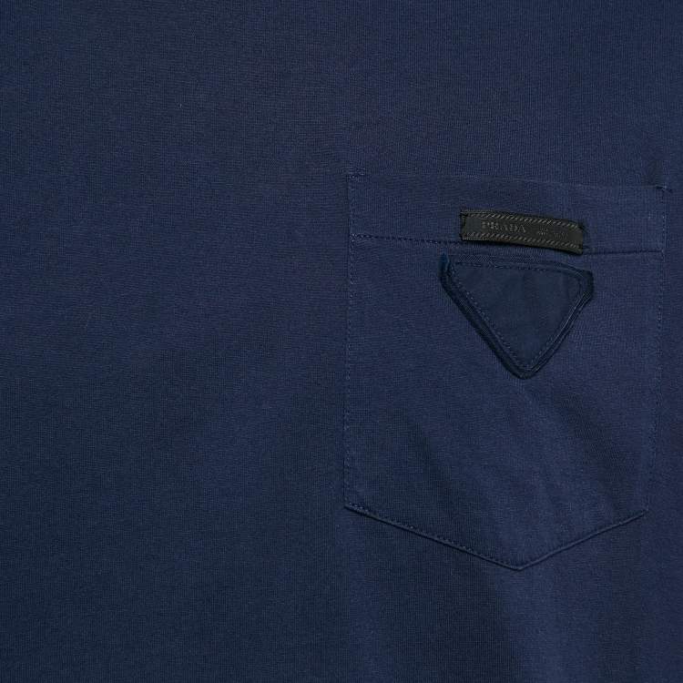 Pre Owned Prada Navy Blue Jersey Crew Neck T-Shirt XL