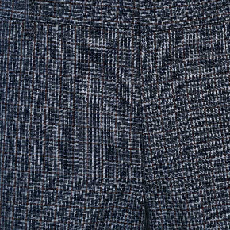 Pre Owned Prada Blue Checked Wool Regular Fit Trousers L