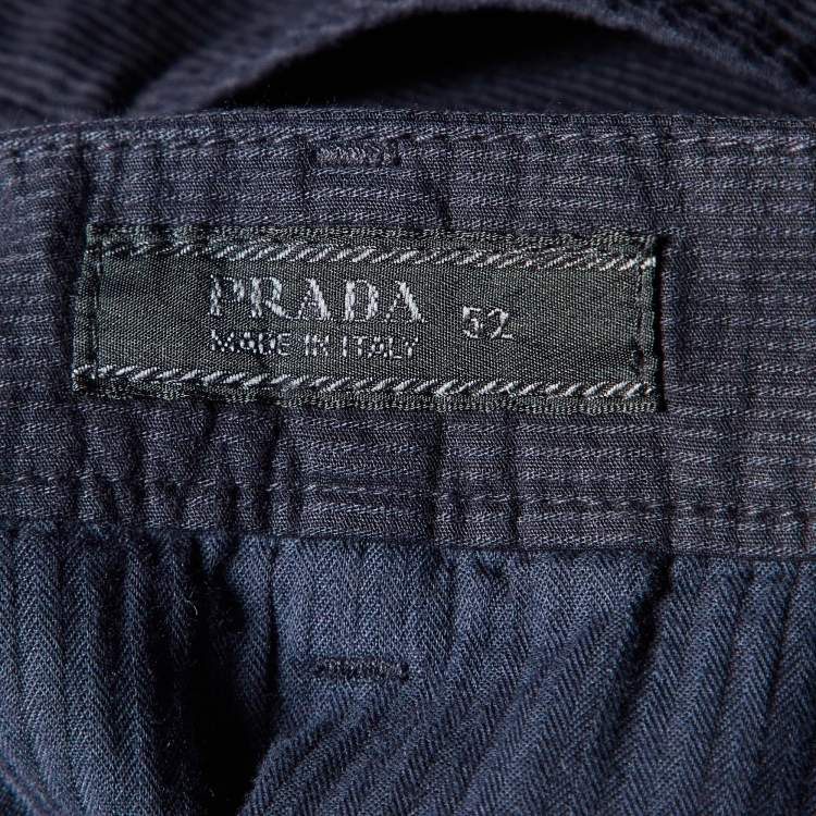 Pre Owned Prada Navy Blue Stripe Pattern Cotton Regular Fit Pants XL