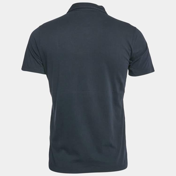 Pre Owned Prada Navy Blue Logo Embroidered Cotton Polo T-Shirt M