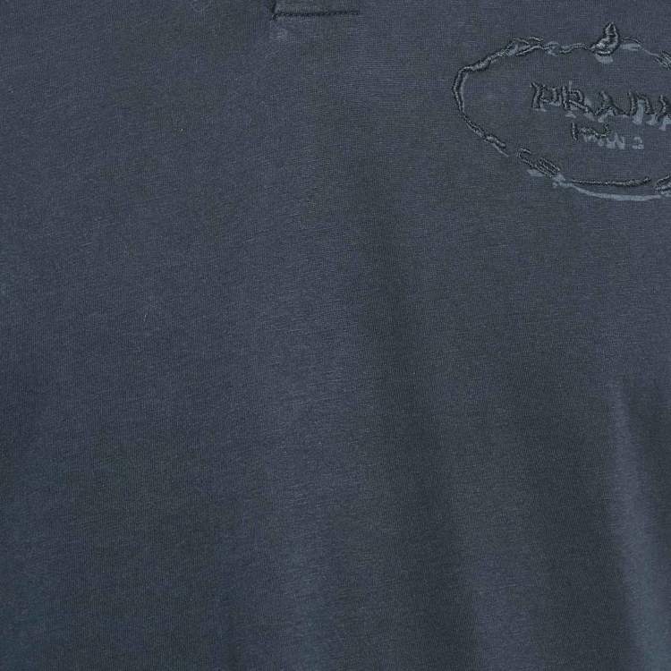 Pre Owned Prada Navy Blue Logo Embroidered Cotton Polo T-Shirt M
