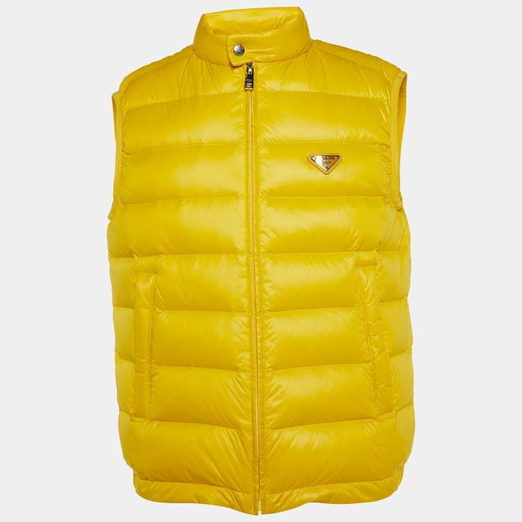 Pre Owned Prada Yellow Nylon Zip-Up Puffer Vest L
