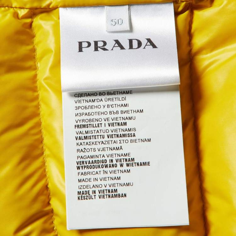 Pre Owned Prada Yellow Nylon Zip-Up Puffer Vest L