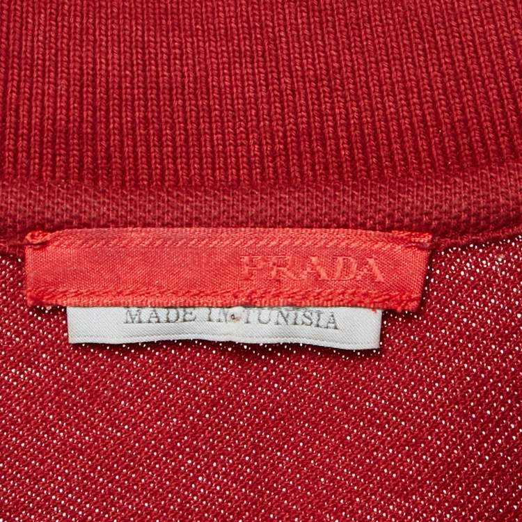 Pre Owned Prada Red Cotton Pique Polo T-Shirt L
