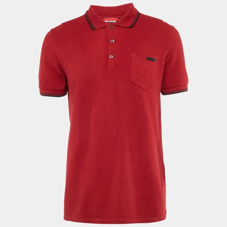 Pre Owned Prada Red Cotton Pique Polo T-Shirt L