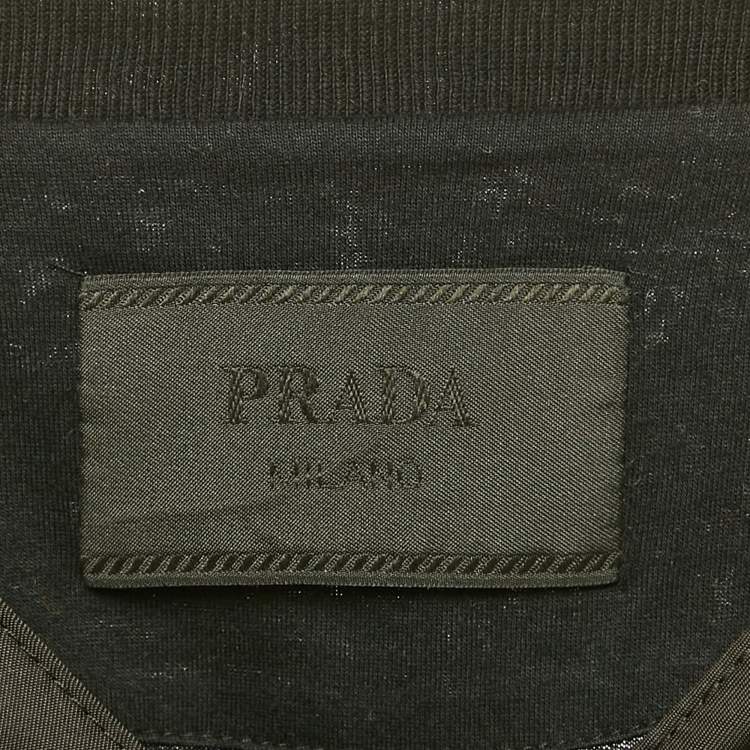 Pre Owned Prada Black Cotton Patch Pocket Detail V-Neck T-Shirt L