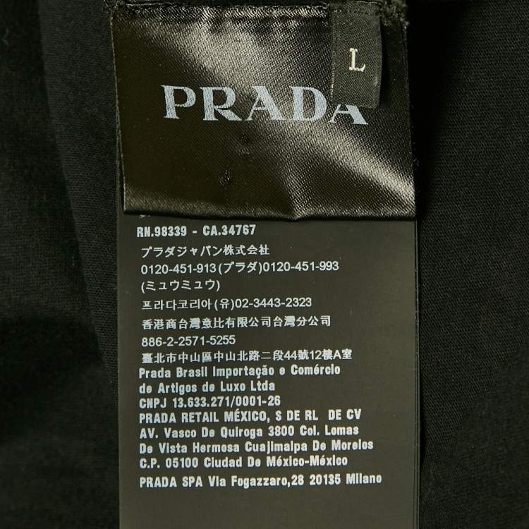 Pre Owned Prada Black Cotton Patch Pocket Detail V-Neck T-Shirt L