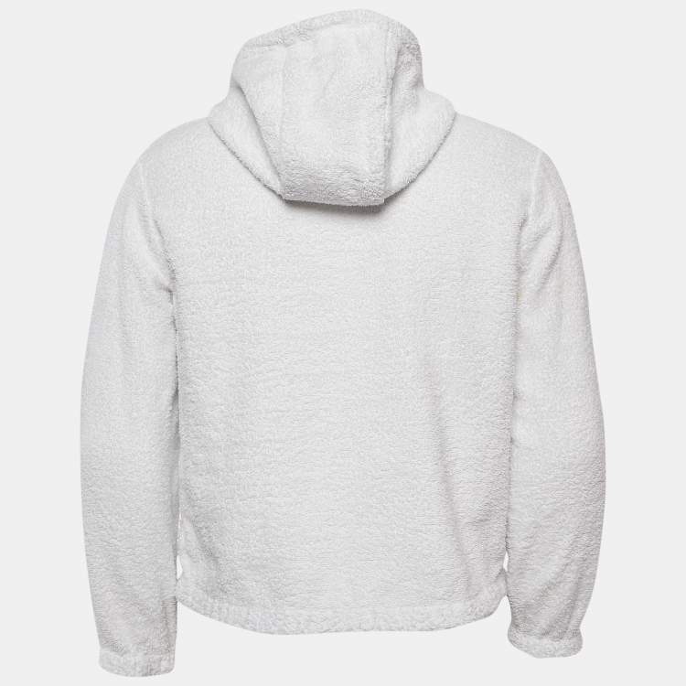 مملوكة مسبقًا Prada White Terry Enamel Detail Metal Logo Zip-Up Hoodie Jacket S