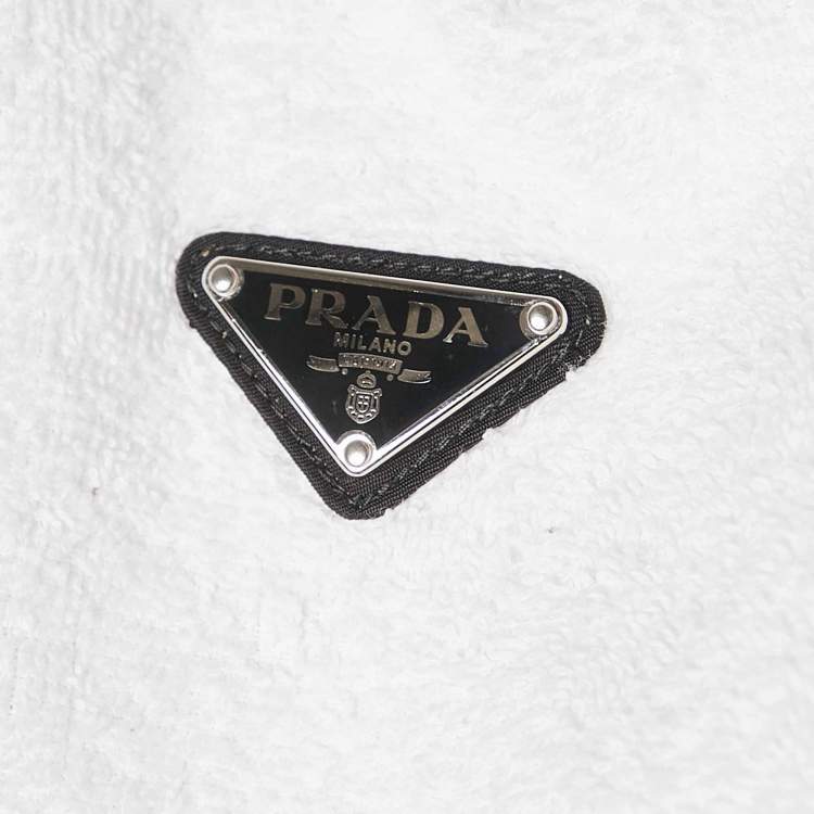 مملوكة مسبقًا Prada White Terry Enamel Detail Metal Logo Zip-Up Hoodie Jacket S