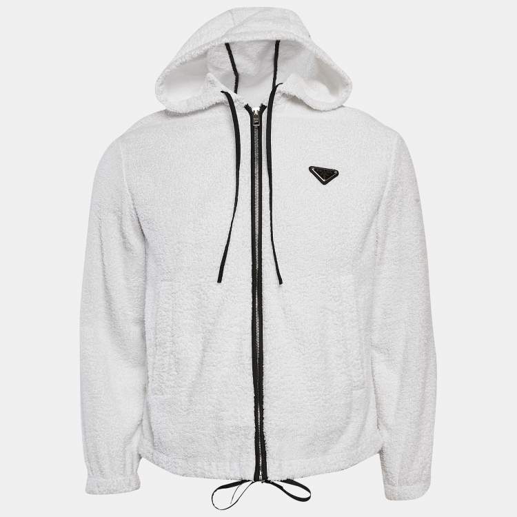 مملوكة مسبقًا Prada White Terry Enamel Detail Metal Logo Zip-Up Hoodie Jacket S