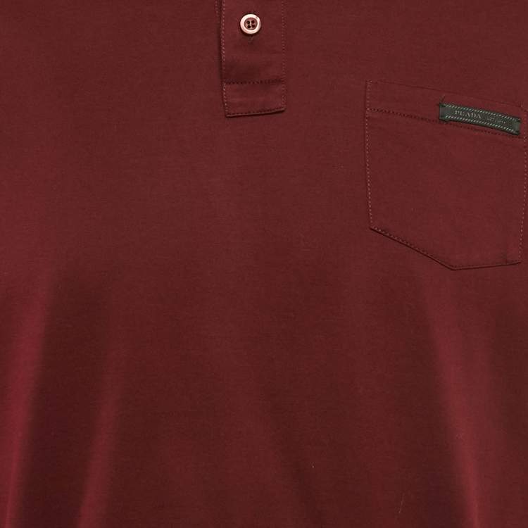 Pre Owned Prada Burgundy Cotton Jersey Polo T-Shirt L