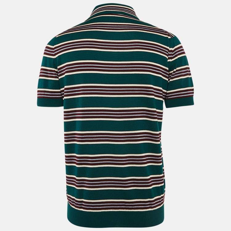 Pre Owned Prada Green Striped Jersey Polo T-Shirt XL