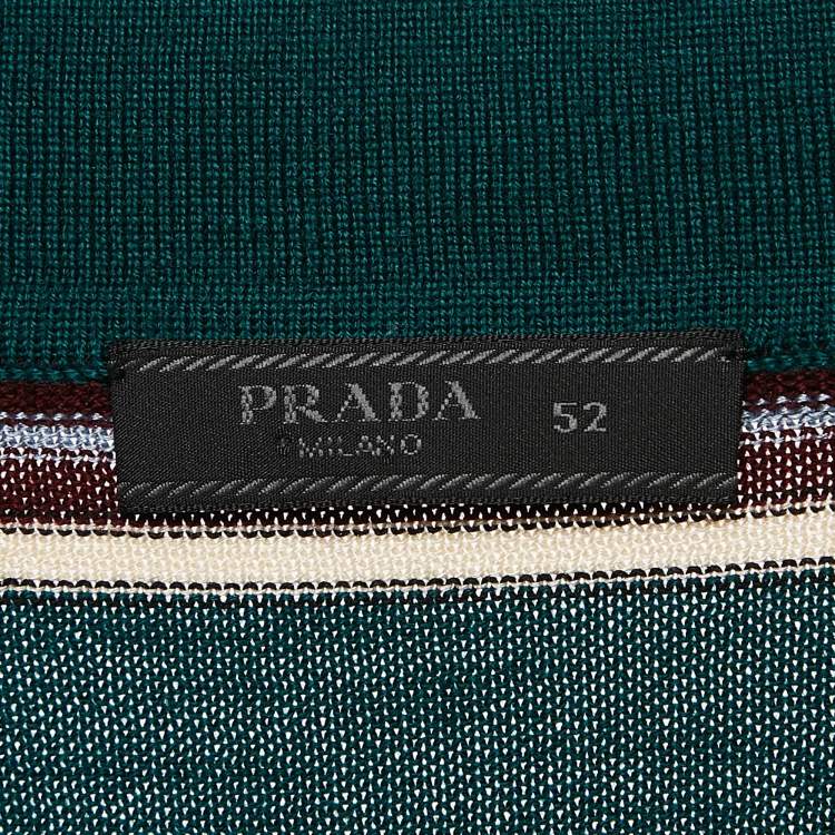Pre Owned Prada Green Striped Jersey Polo T-Shirt XL