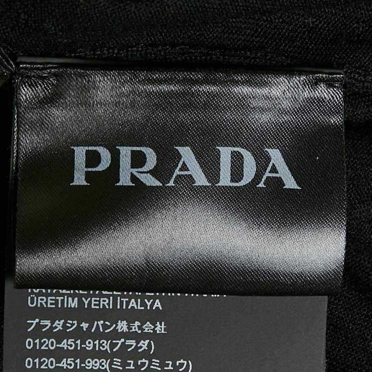 Pre Owned Prada Black Logo Intarsia Wool Knit High Neck Sweater XXL