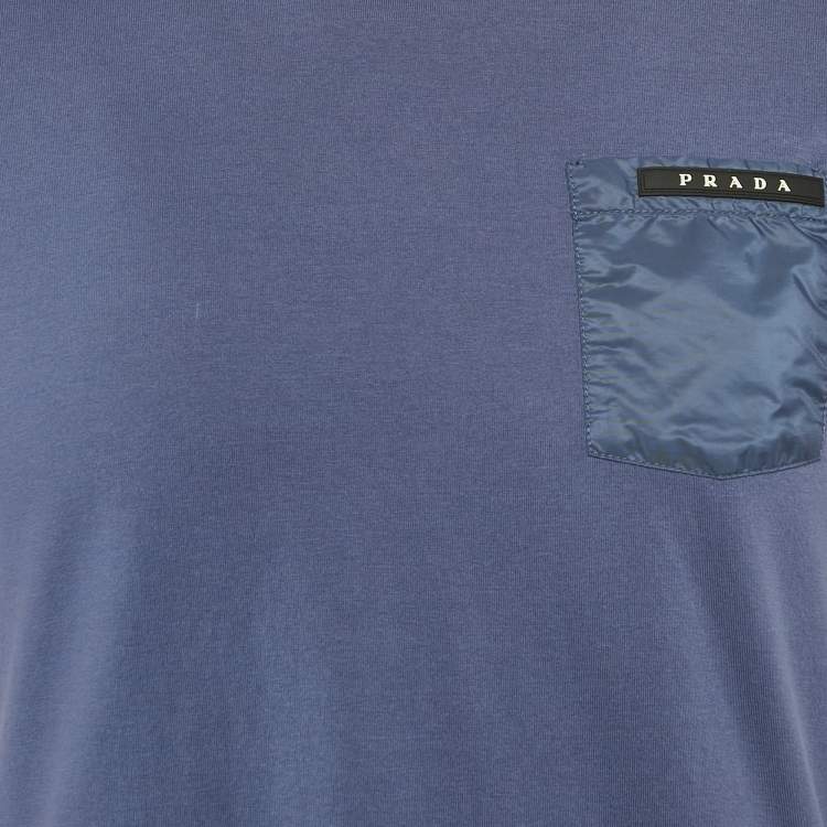 Pre Owned Prada Blue Knit Pocket Detail Crew Neck T-Shirt S