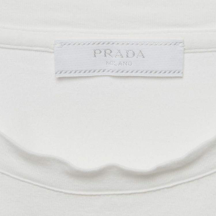 Pre Owned Prada White Cotton Knit Pocket Detail Crew Neck T-Shirt S