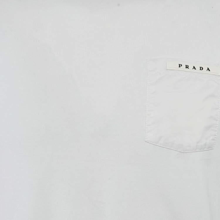 Pre Owned Prada White Cotton Knit Pocket Detail Crew Neck T-Shirt S