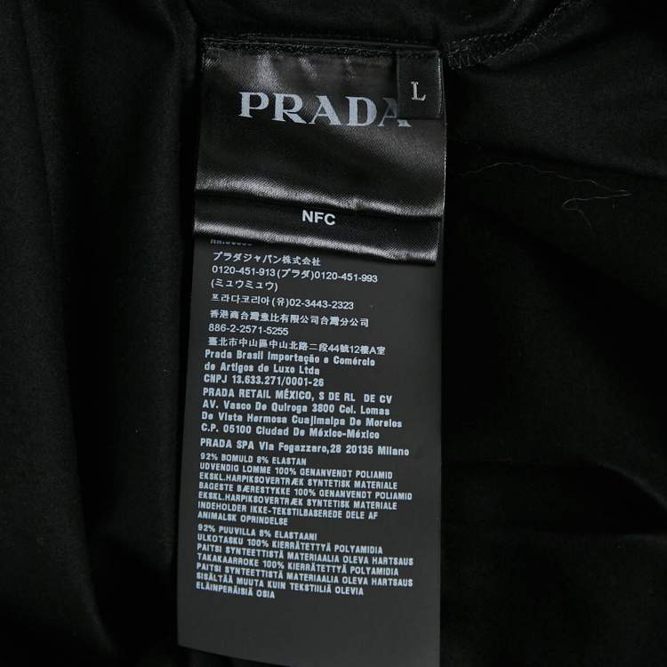 Pre Owned Prada Black Jersey and Re-Nylon Patch Pocket Detail Polo T-Shirt L