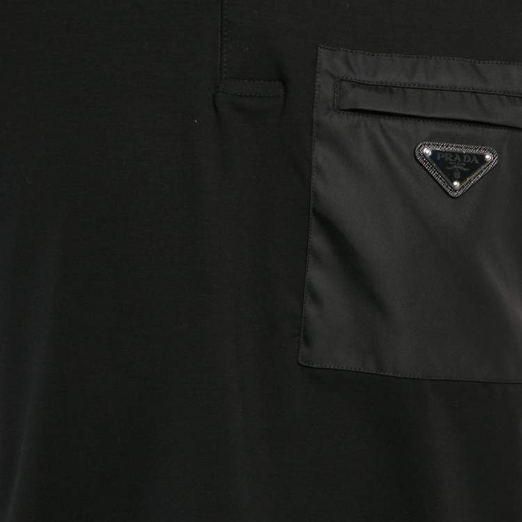 Pre Owned Prada Black Jersey and Re-Nylon Patch Pocket Detail Polo T-Shirt L
