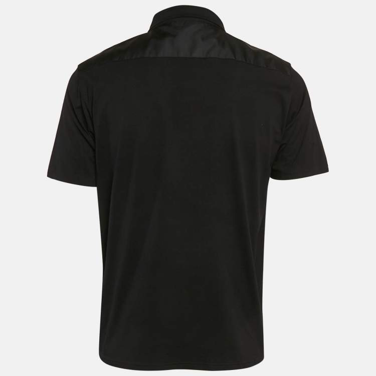 Pre Owned Prada Black Jersey and Re-Nylon Patch Pocket Detail Polo T-Shirt L