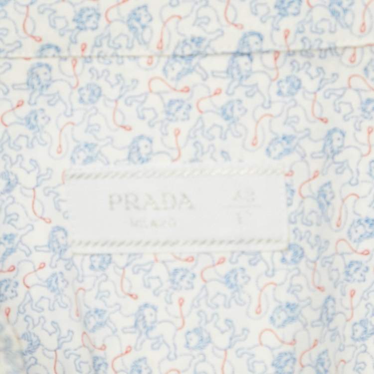 Pre Owned Prada White Printed Cotton Button Front Shirt XXL
