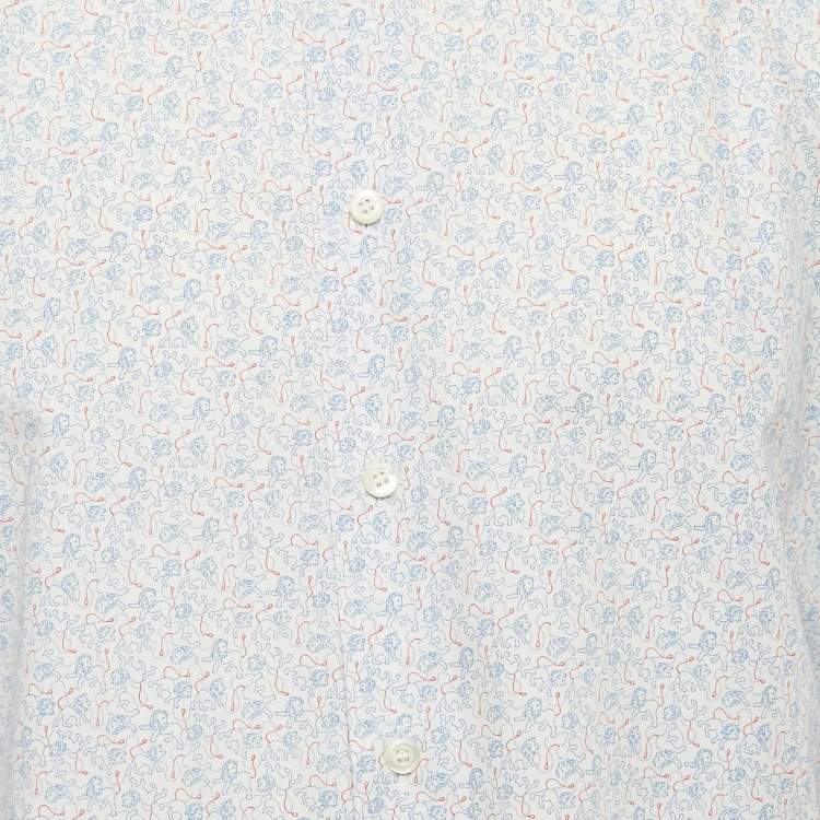 Pre Owned Prada White Printed Cotton Button Front Shirt XXL
