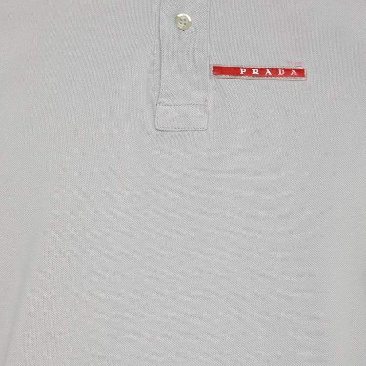 Pre Owned Prada Grey Cotton Pique Polo T-Shirt L
