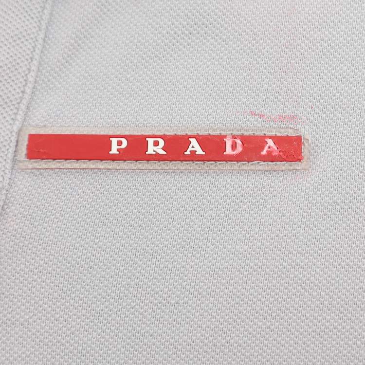 Pre Owned Prada Grey Cotton Pique Polo T-Shirt L
