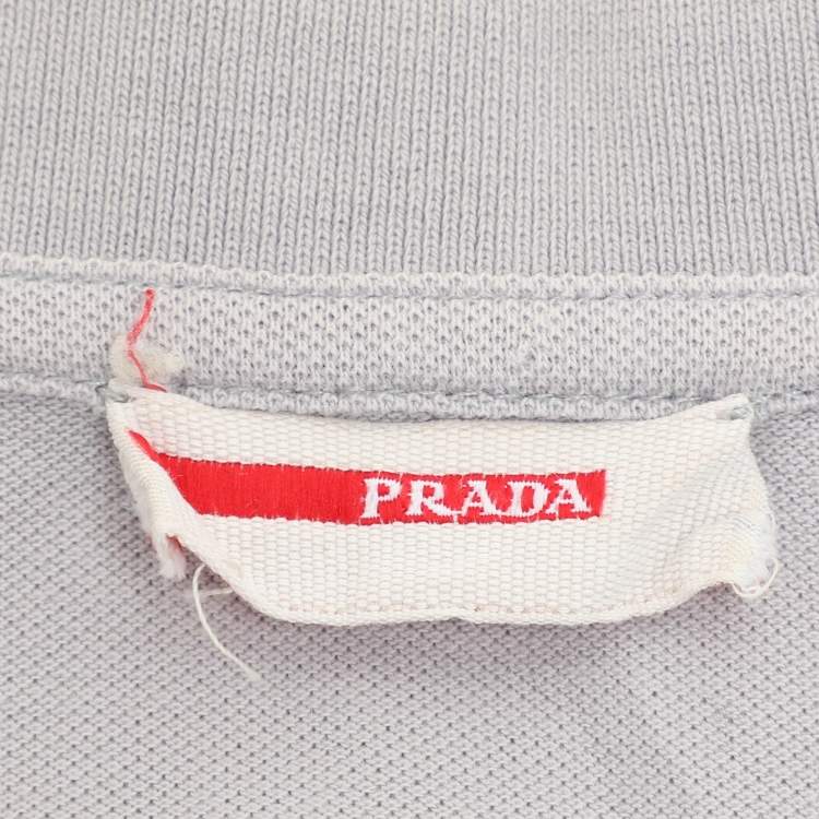 Pre Owned Prada Grey Cotton Pique Polo T-Shirt L