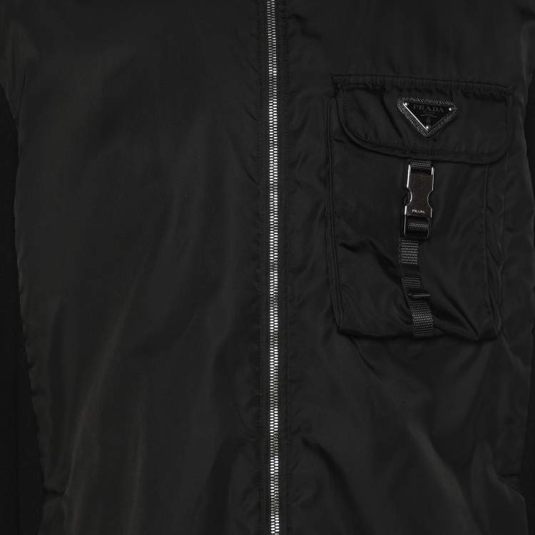 Pre Owned Prada Black Re-Nylon and Virgin Wool Zip Jacket XXL