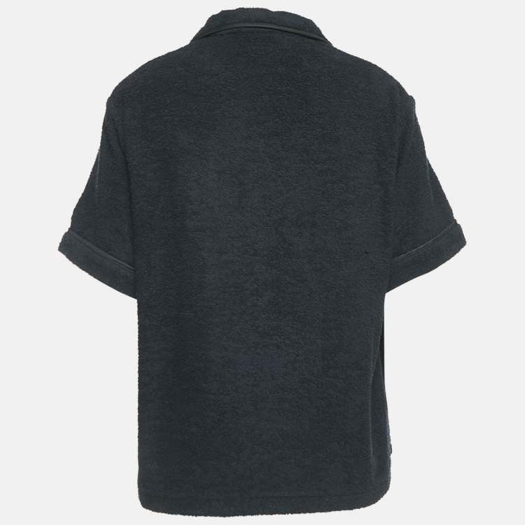 Pre Owned Prada Blue Terry Cotton Logo Detail Bowling Shirt L