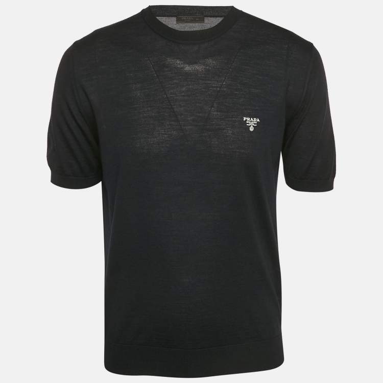 Pre Owned Prada Navy Blue Wool Crewneck T-Shirt L