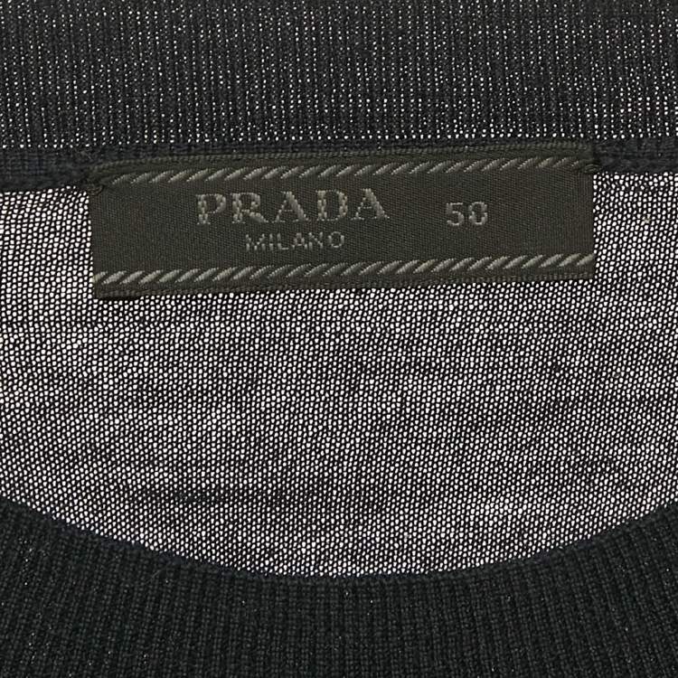 Pre Owned Prada Navy Blue Wool Crewneck T-Shirt L