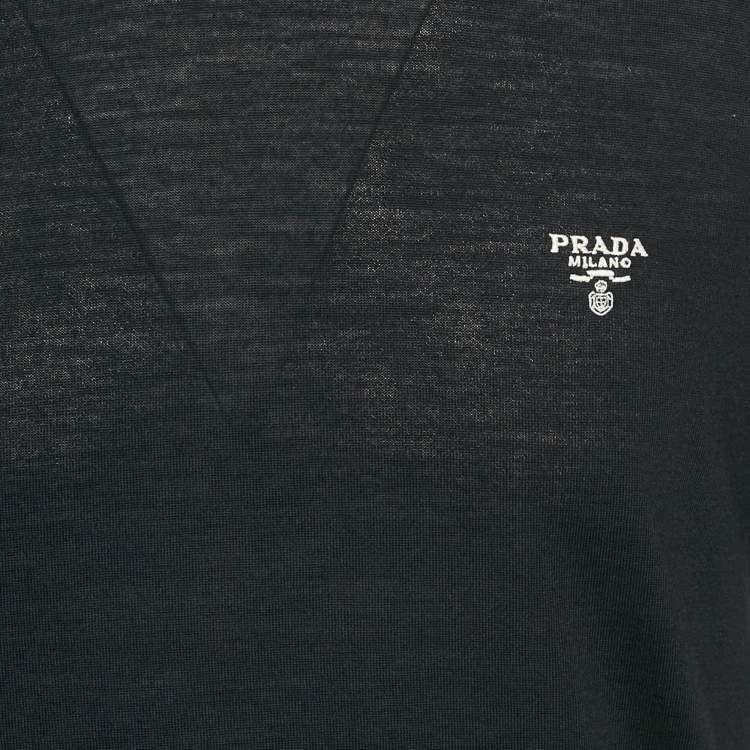 Pre Owned Prada Navy Blue Wool Crewneck T-Shirt L