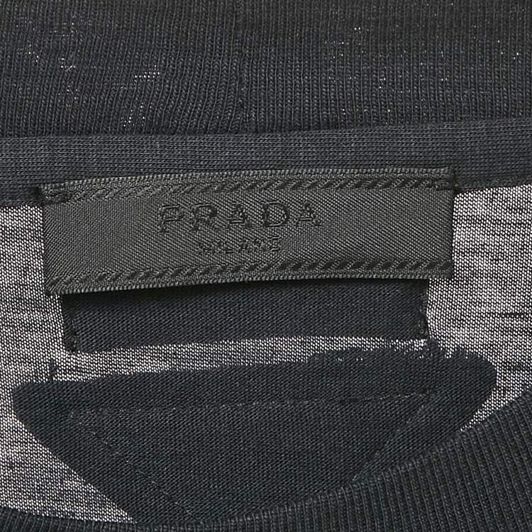 Pre Owned Prada Navy Blue Cotton Mesh Trimmed T-Shirt S