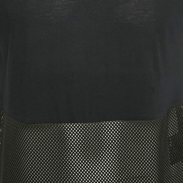 Pre Owned Prada Navy Blue Cotton Mesh Trimmed T-Shirt S