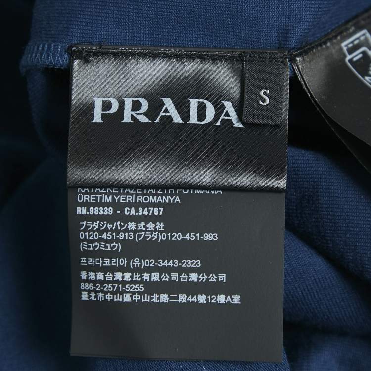 مملوكة مسبقًا Prada Blue Logo Embossed Jersey Crewneck T-Shirt S
