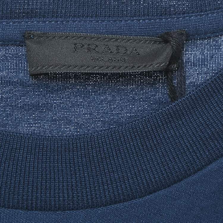 مملوكة مسبقًا Prada Blue Logo Embossed Jersey Crewneck T-Shirt S