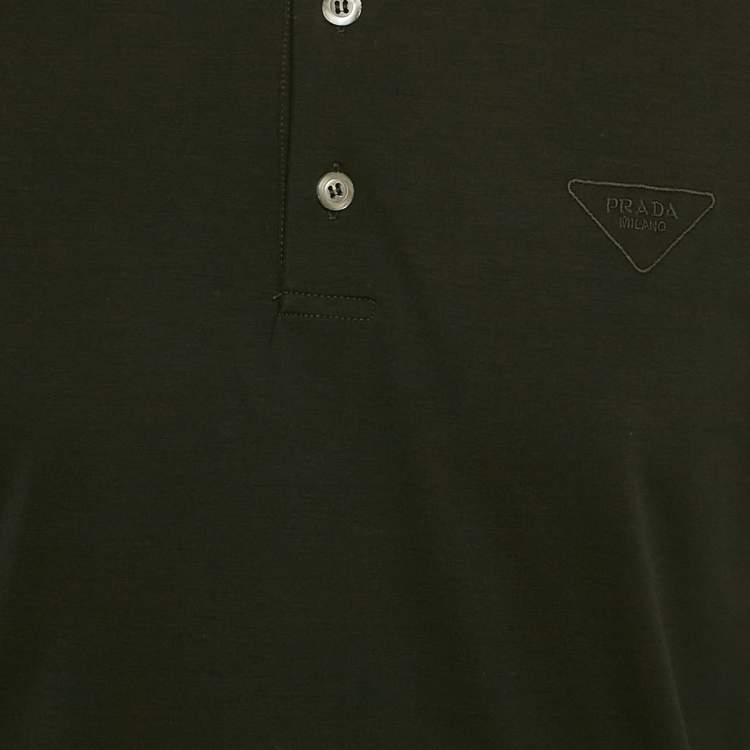 Pre Owned Prada Black Logo Embroidered Cotton Polo T-Shirt XL