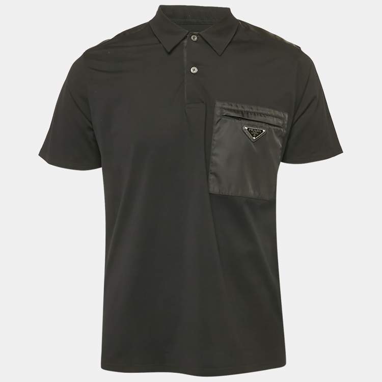 Pre Owned Prada Black Cotton Pocket Detail Polo T-Shirt XL