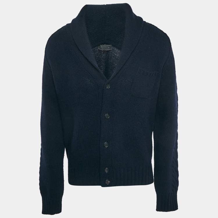 مملوكة مسبقًا Prada Navy Blue Wool Knit Cardigan XL