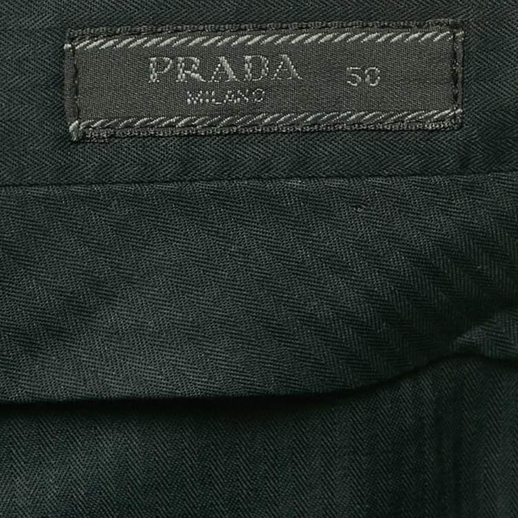 Pre Owned Prada Blue Patterned Cotton Regular Trousers L