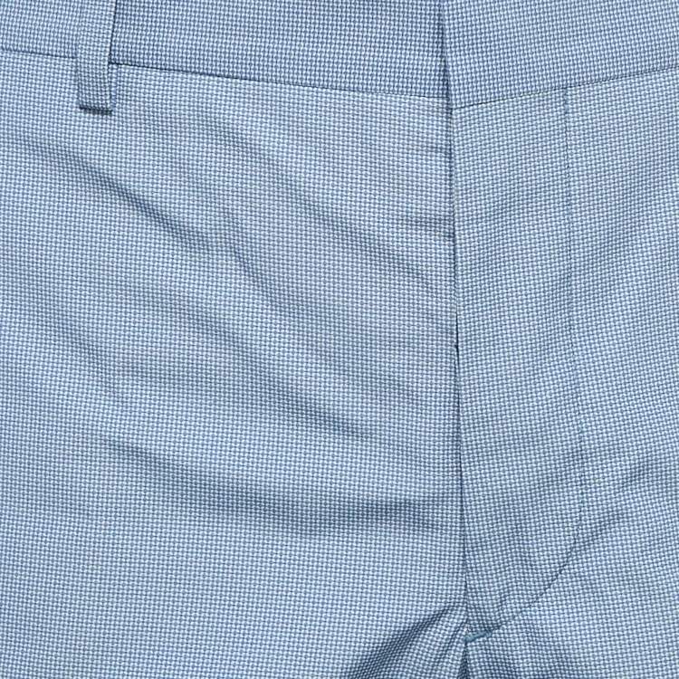 Pre Owned Prada Blue Patterned Cotton Regular Trousers L