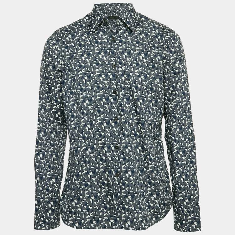 Pre Owned Prada Blue Printed Cotton Long Sleeve Shirt XL