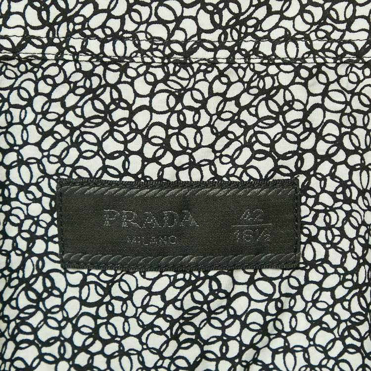 Pre Owned Prada White/Black Printed Cotton Long Sleeve Shirt XL